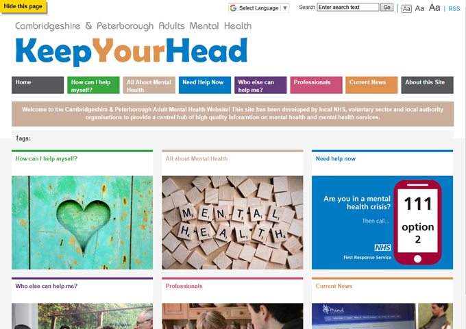 Cambridgeshire & Peterborough Mental Health Service, Keep Your Head adults website