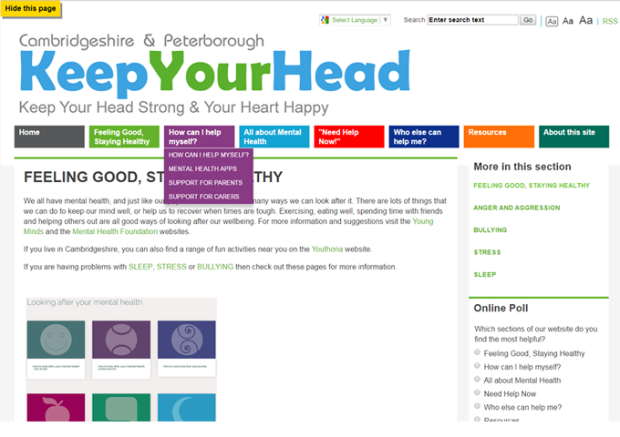 Cambridgeshire & Peterborough Mental Health Service, Keep Your Head website